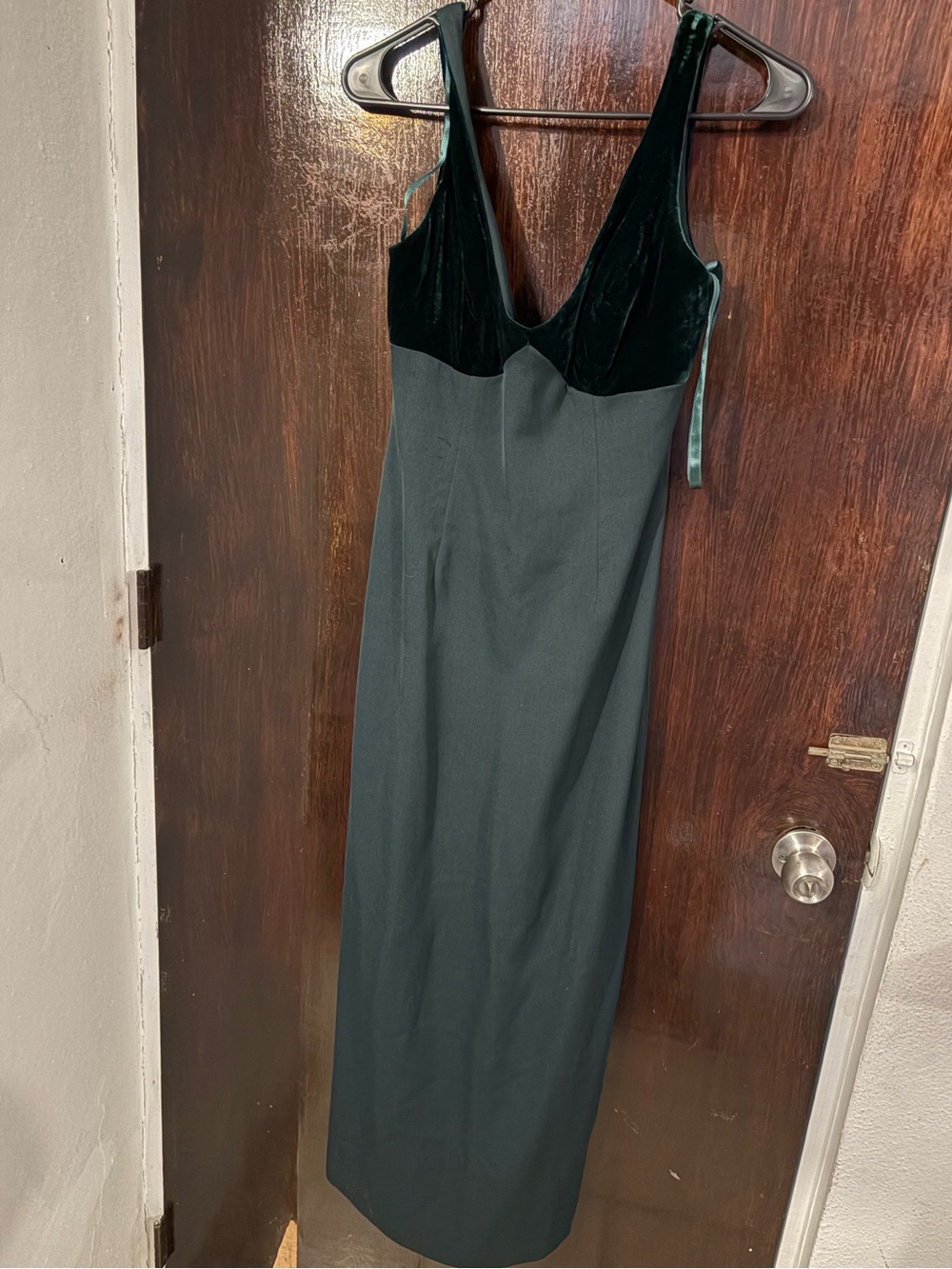Vintage 90s Andrea Polizzi Velvet-Top Formal Slip Dress in Emerald Green. Size 2
